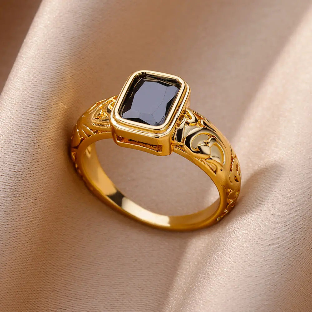 Zenat Gold Zircon Adjustable Stainless Steel Ring