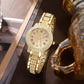 Zenat Golden Watch Ring Necklace Earrings Rhinestone Set