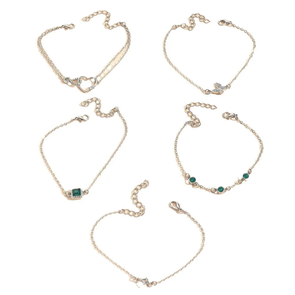Zenat 5 Pieces/Set Of Rhinestone Butterfly Bracelet