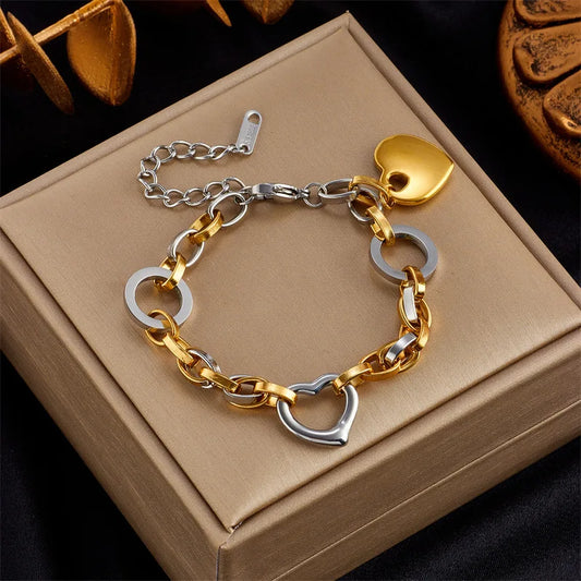 Pulsera Stainless Steel Heart Charm Bracelet for Women