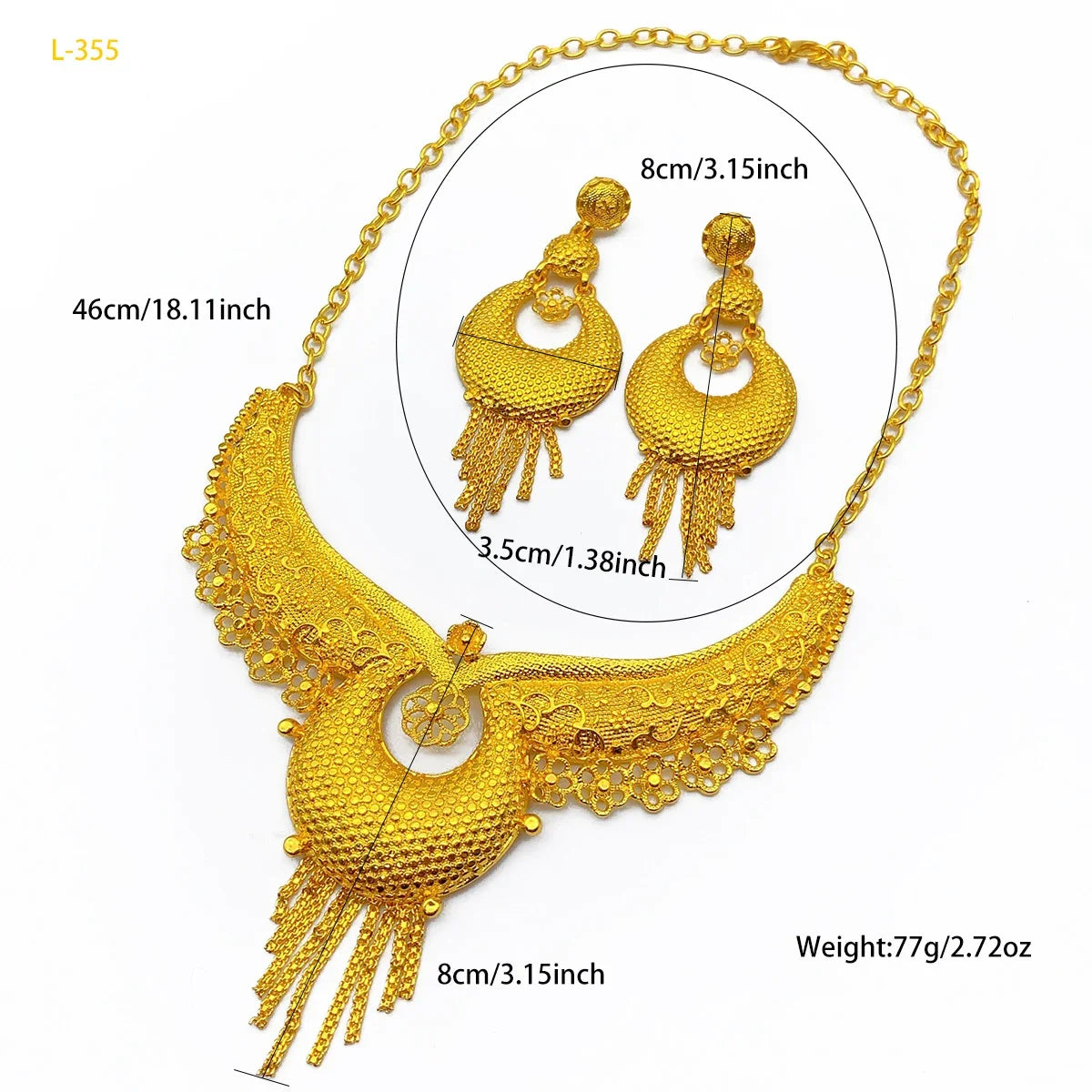 Zenat Indian Style Jewelry Set For Women 24K Gold Color