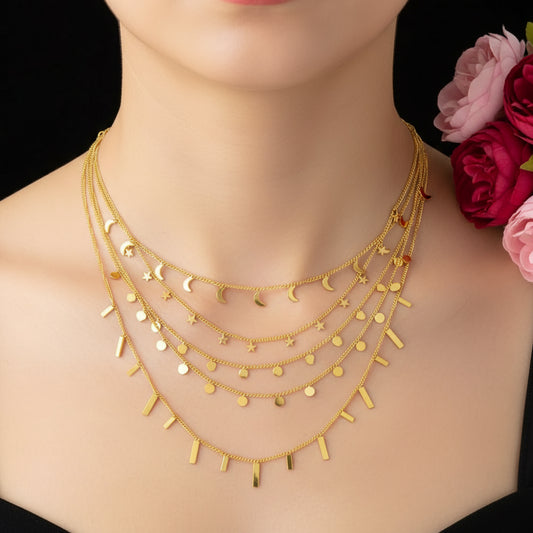Zenat Golden Chains Necklaces Star Heart Stainless Steel