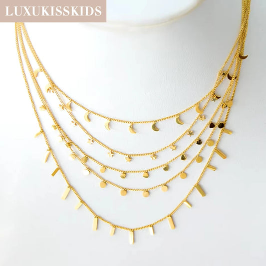 Zenat Golden Star Heart Bohemian Chain Necklace