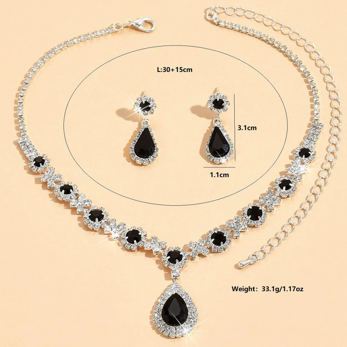 Zenat 3PC Water Drop Copper Chain Jewelry Set