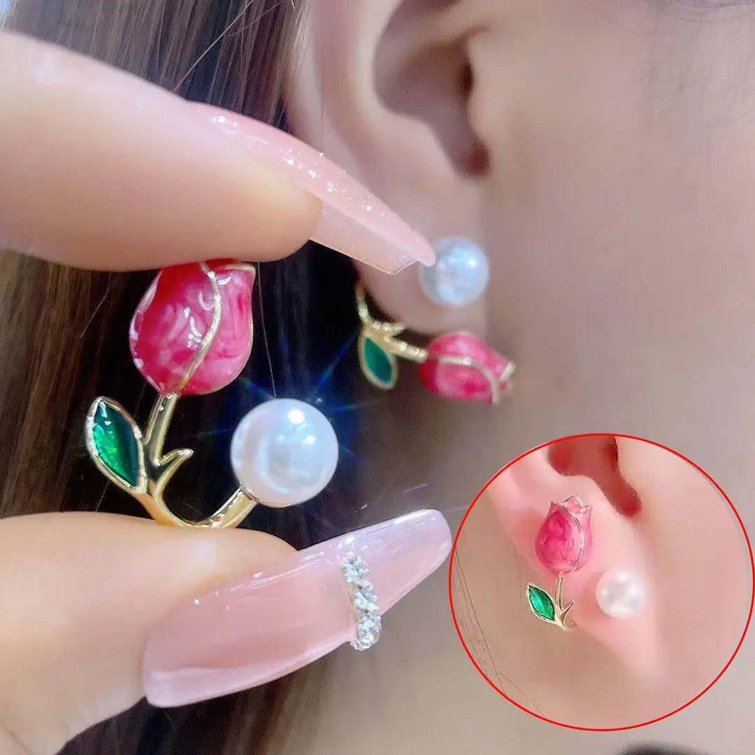 925 Silver Needle Green Flower Earrings For Women Korean Fashion Jewelry 2025 Trending Luxury Zircon Leaf Women's Stud Earrings
