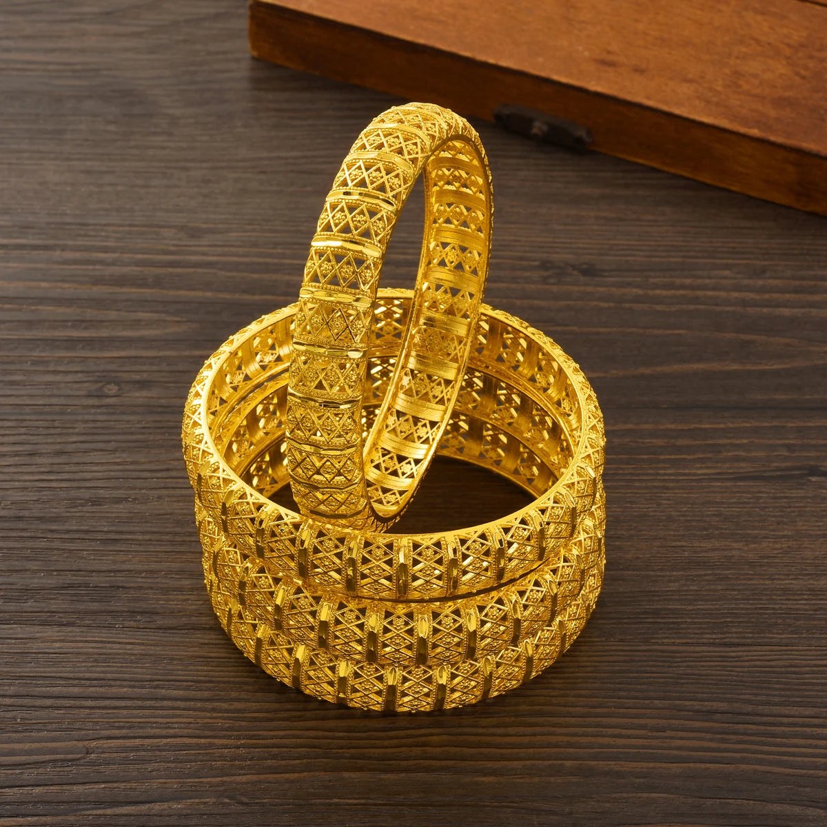 24K gold plated Bangles Hollowed Design Adjustable