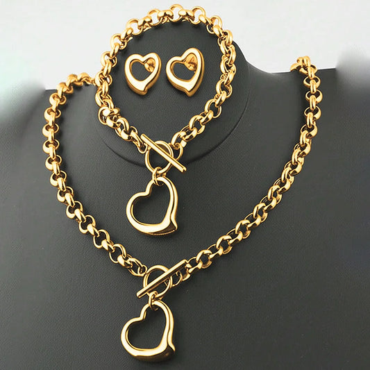 Zenat Love Stainless Steel Bracelet & Necklace Set