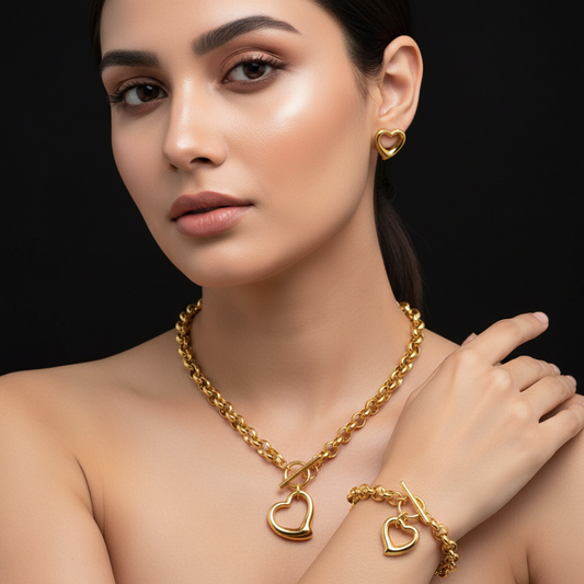 Zenat Love Stainless Steel Bracelet & Necklace Set