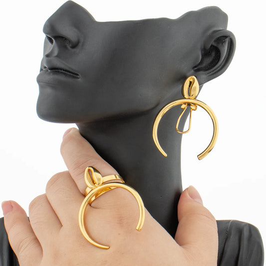 Zenat 18K Gold Earrings & Ring Set – African Design