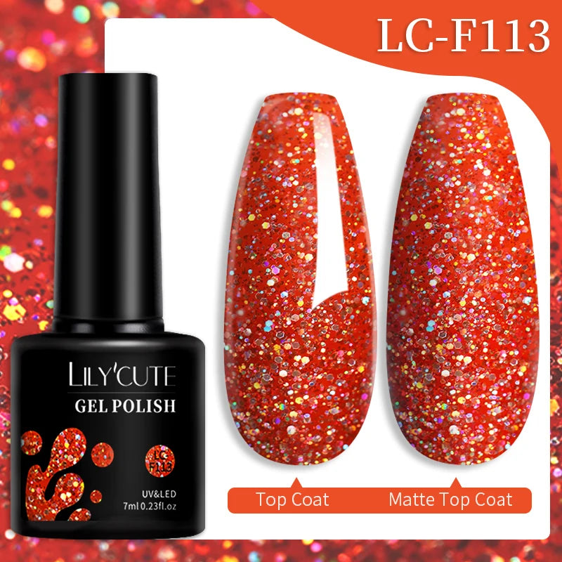 Zenat Bright Red Sparkling Glitter Gel Nail Polish