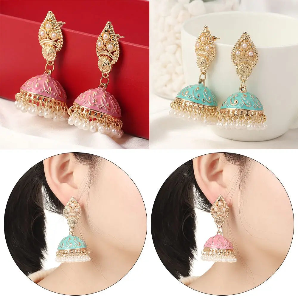 Zenat Bohemia Flower Pearl Bell Jhumka Earrings