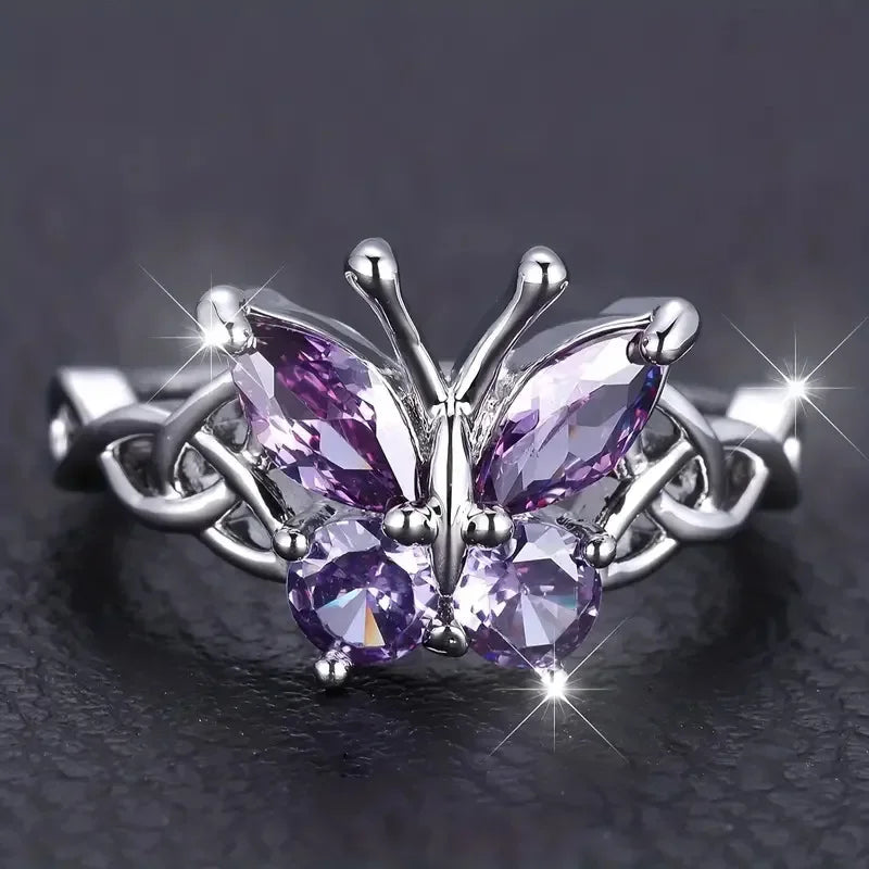 Zenat Purple Cubic Zirconia Square Crystal Ring