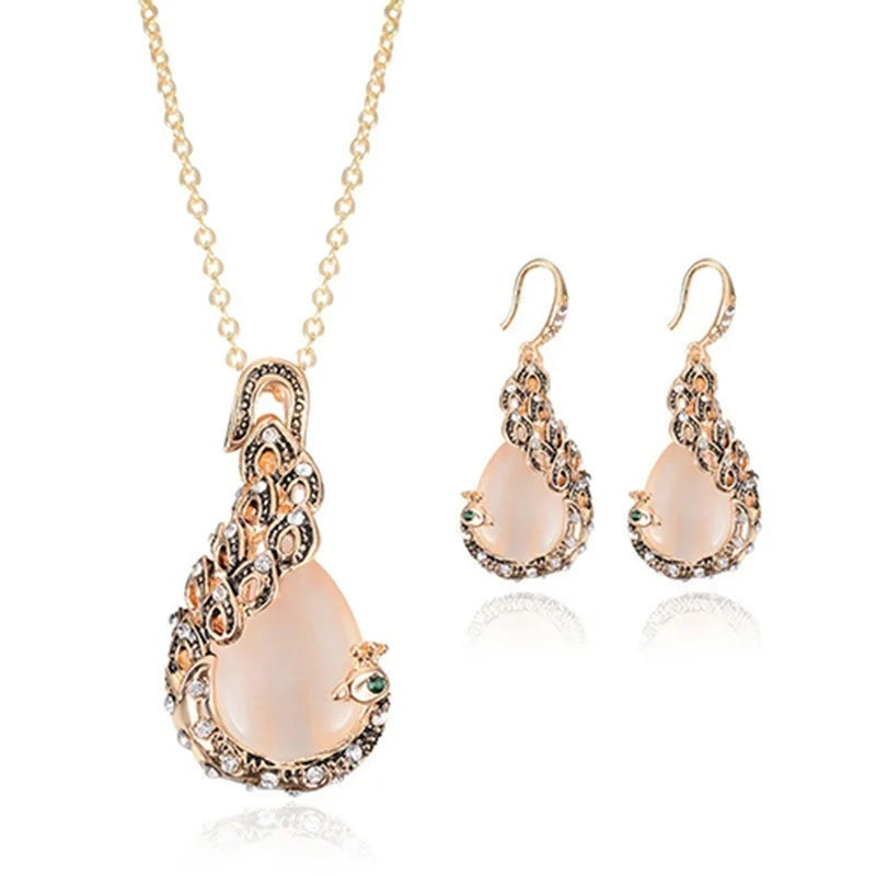 Zenat 3PC Waterdrop Rhinestone Necklace & Earrings Set