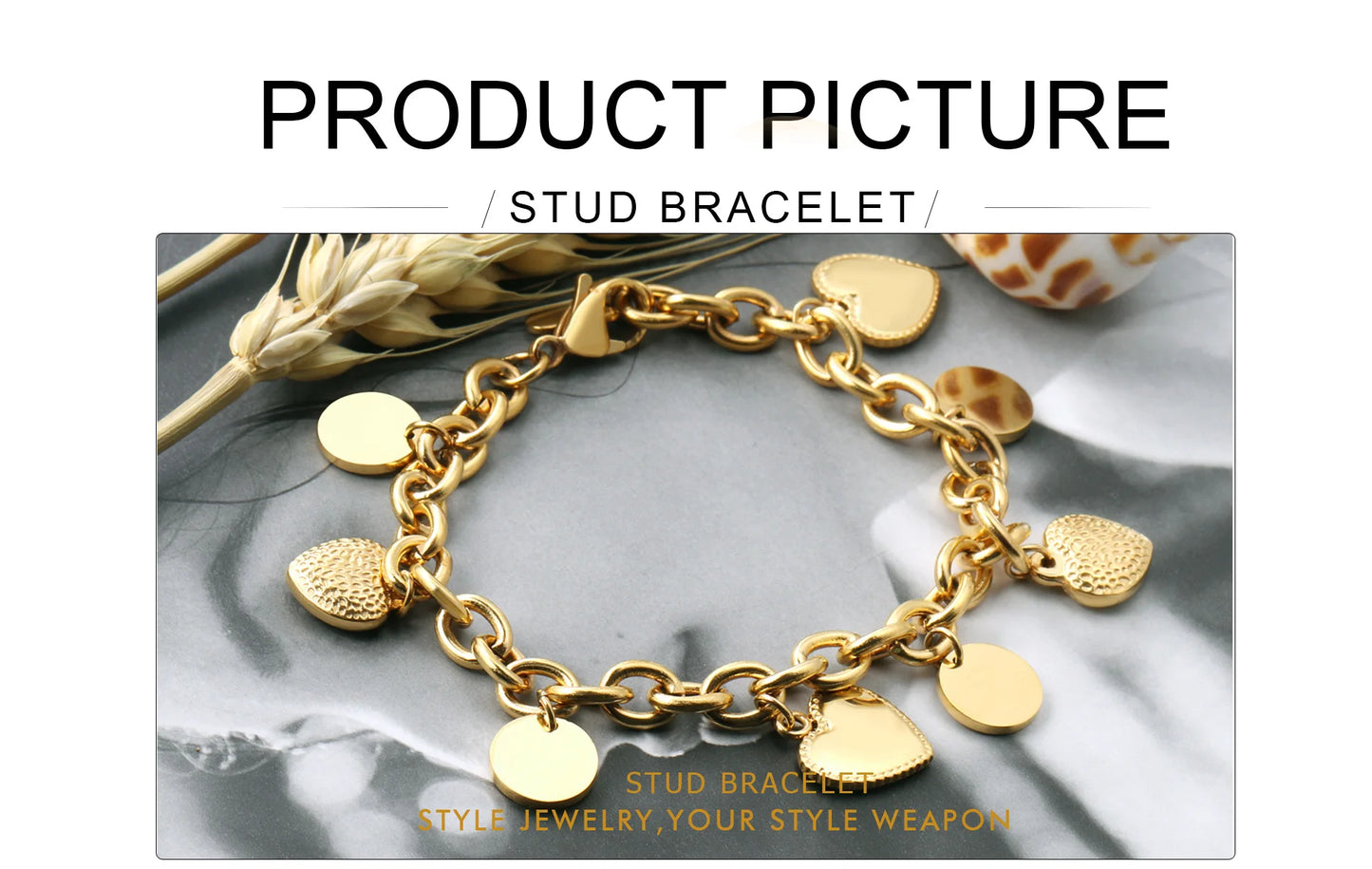 Zenat Stainless Steel Heart Coin Charm Bracelet for Women