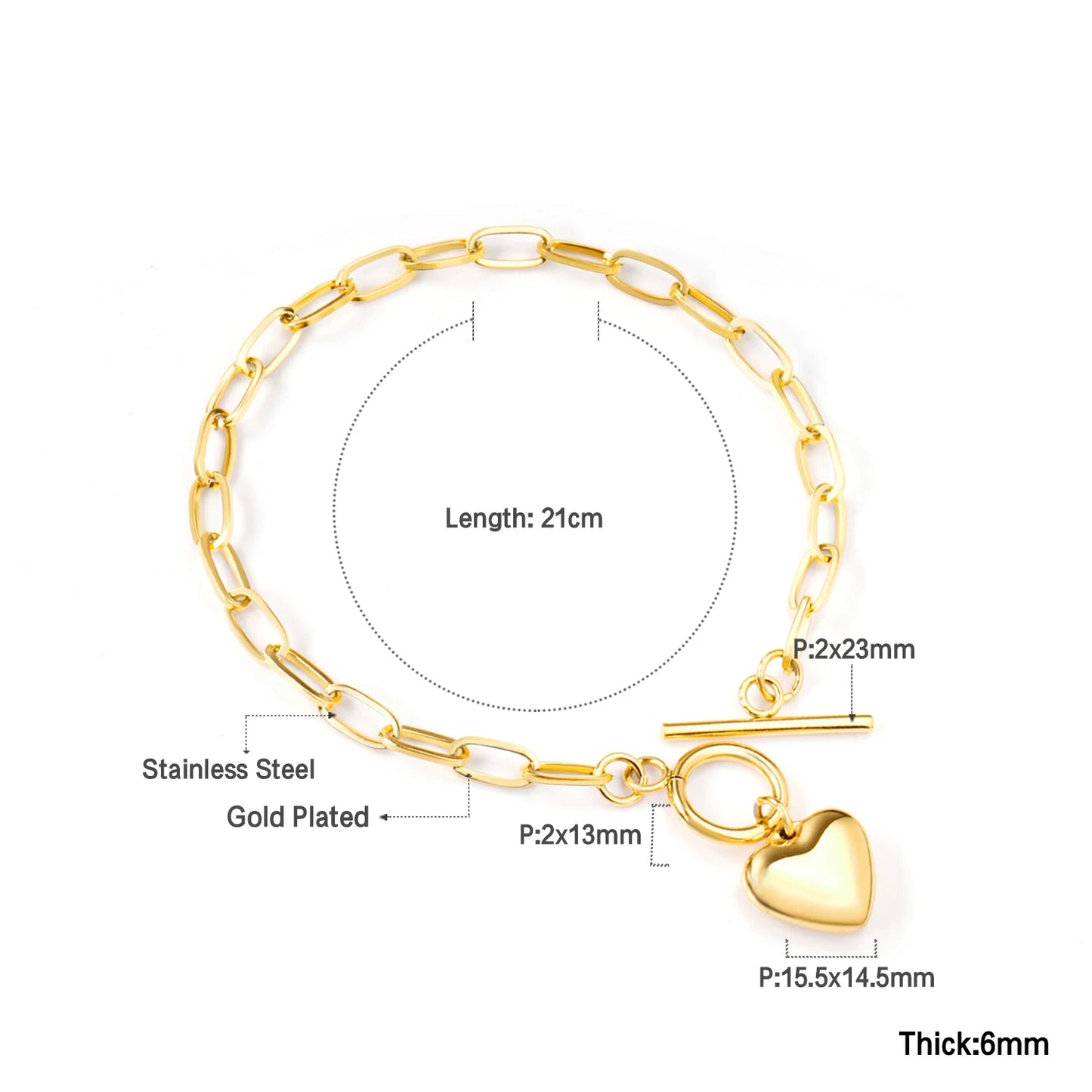 Zenat Stainless Steel Heart Coin Charm Bracelet for Women