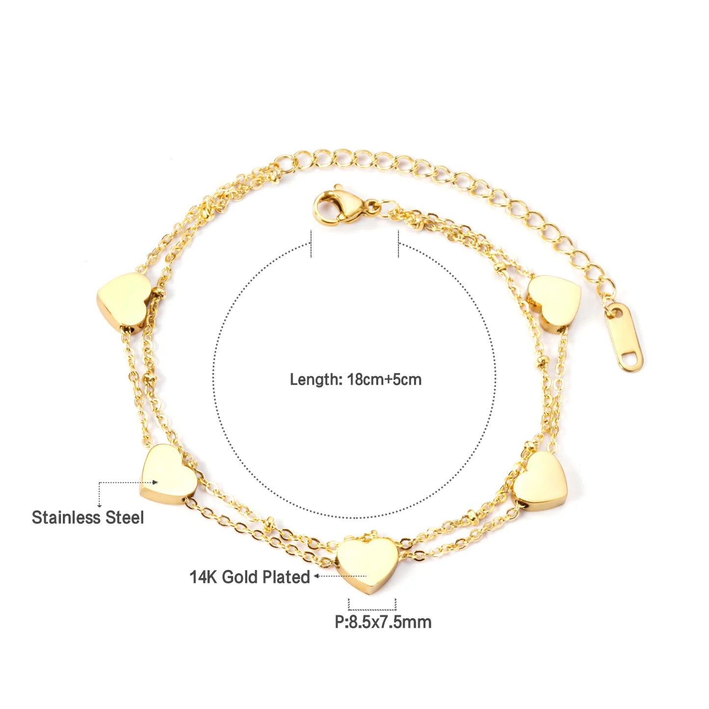 Zenat Stainless Steel Heart Coin Charm Bracelet for Women