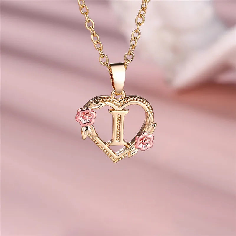Zenat A-Z Letter Flower Gold Pendant Necklace