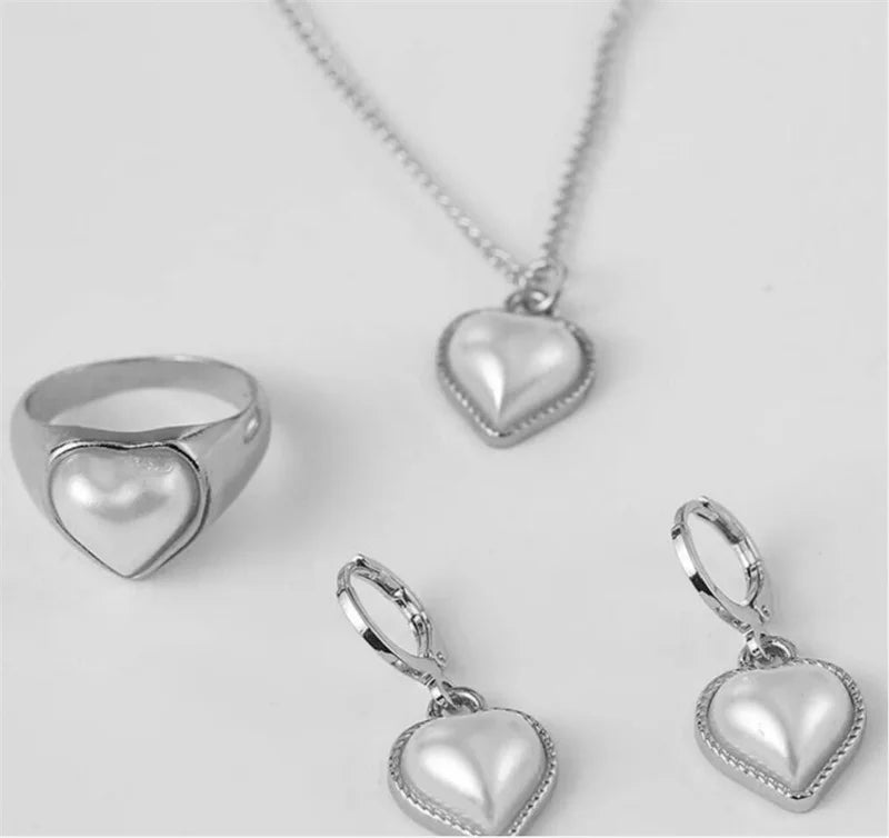 Zenat 3 Pcs Round Pearl Jewelry Set Of Earring Pendant Necklace For Women