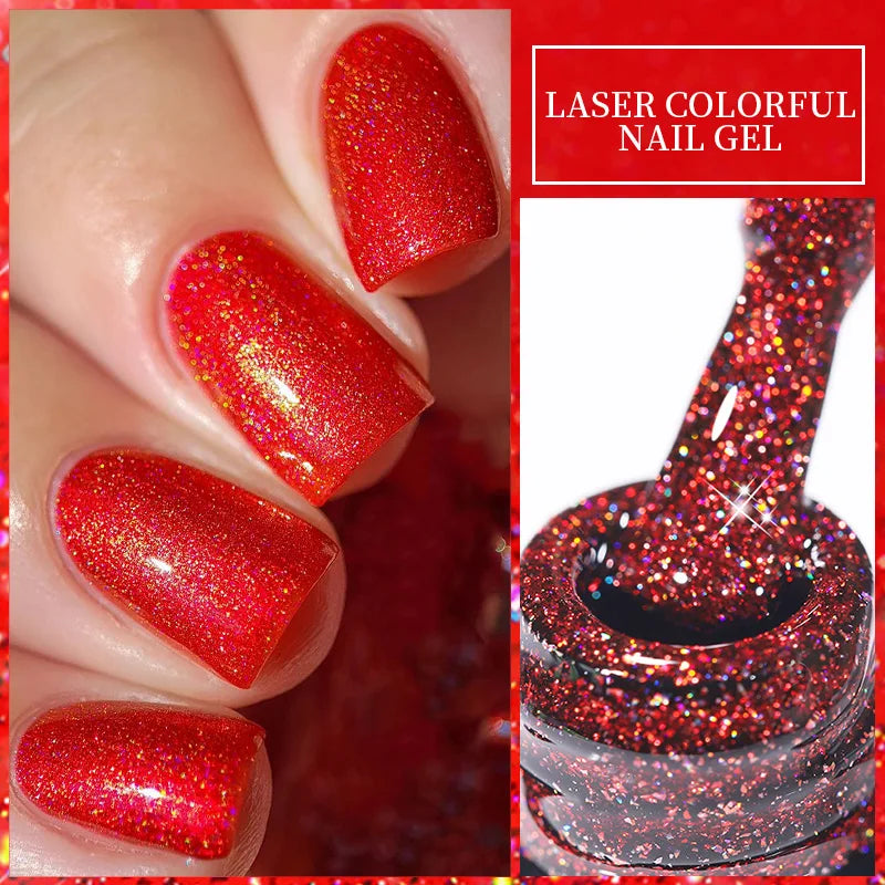 Zenat Bright Red Sparkling Glitter Gel Nail Polish