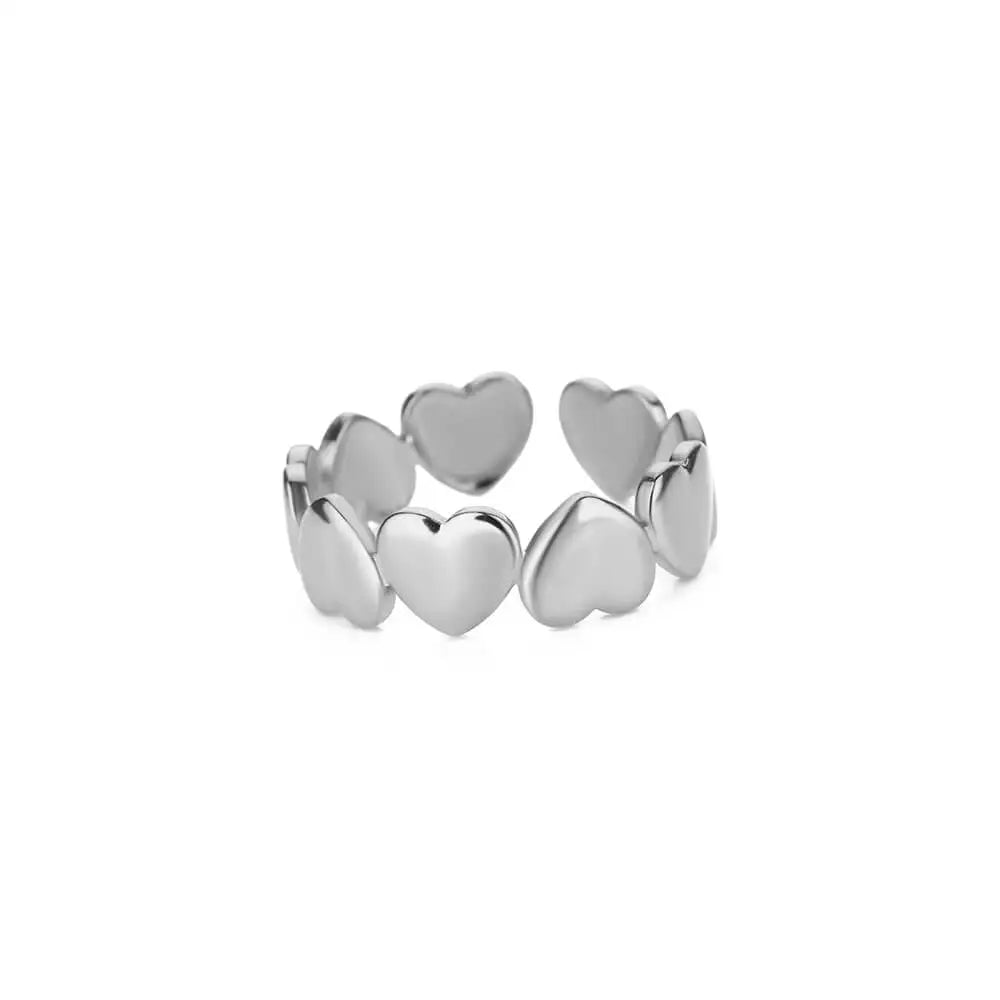 Heart Rings For Women Gold Color Stainless Steel Heart Opening Ring Wedding Aesthetic Accessories Party Jewelry Gift BFF anillos
