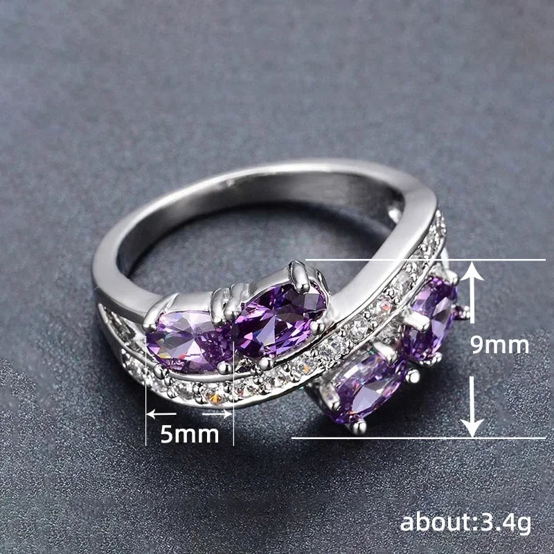 Zenat Purple Cubic Zirconia Square Crystal Ring