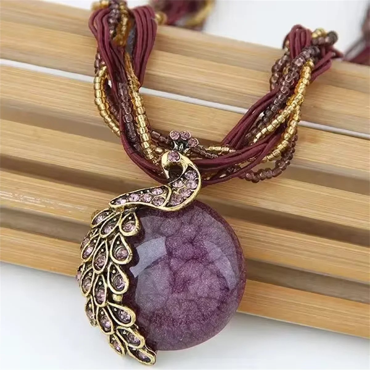Zenat Elegant Vintage Peacock Tassel Pendant Necklace