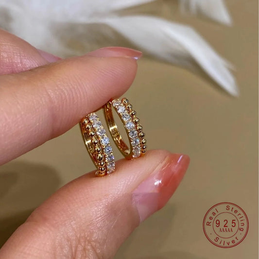 Zenat 925 Silver Gold Zircon Geometric Earrings – Luxury