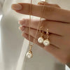 Zenat 3 Pcs Round Pearl Jewelry Set Of Earring Pendant Necklace For Women