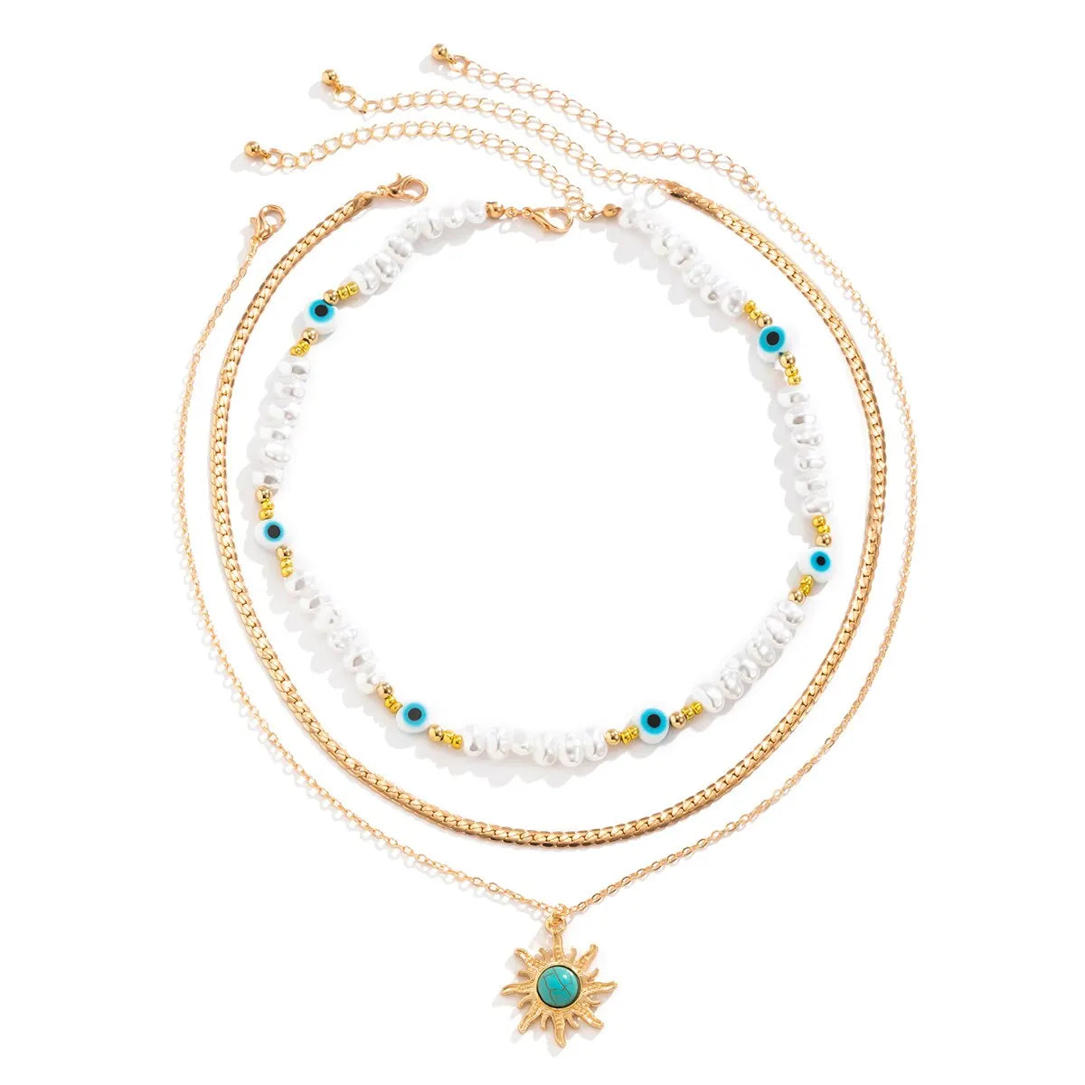Zenat 3PC Ethnic Sunflower Beaded Necklace Set