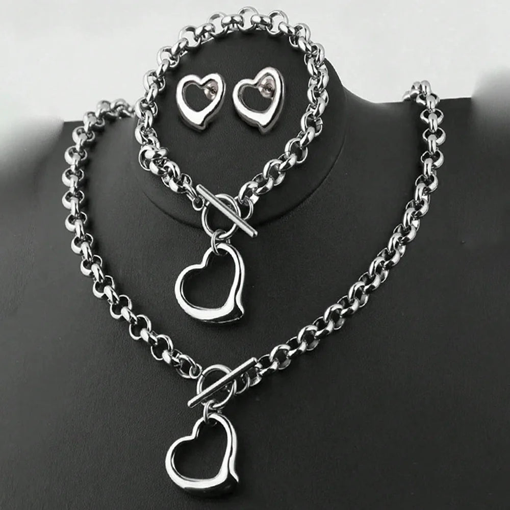 Zenat Love Stainless Steel Bracelet & Necklace Set