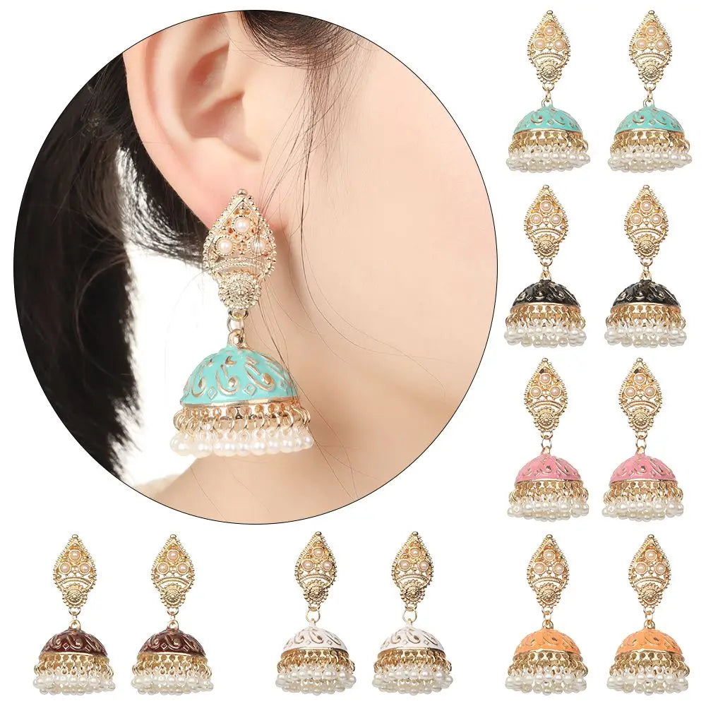 Zenat Bohemia Flower Pearl Bell Jhumka Earrings