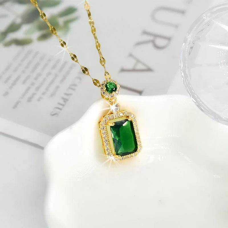 Zenat Exquisite Emerald Necklace Earrings Ring 3 Piece Set