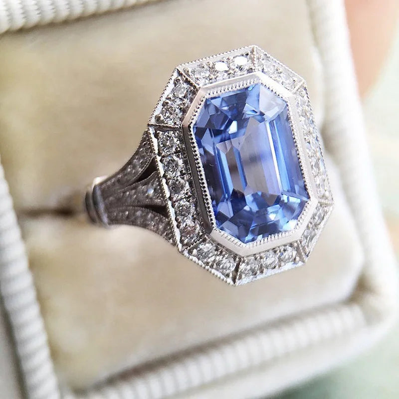 Zenat Luxury Prong Rings – Deep Blue Zircon