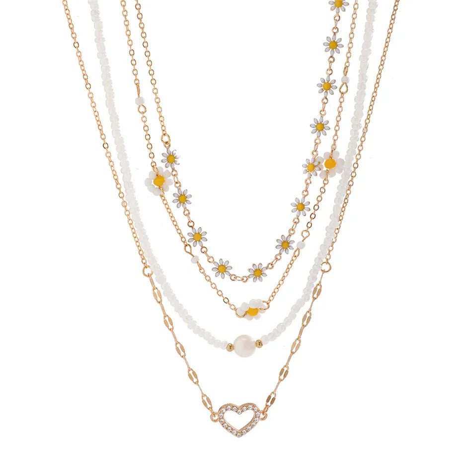 Zenat 4PC Sunflower & Heart Link Chain Jewelry Set