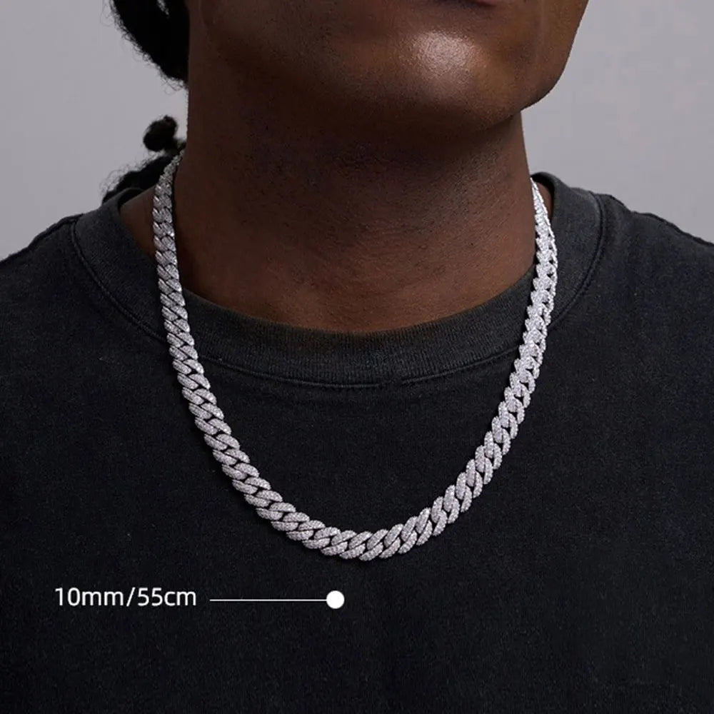 10mm Diamond Cuban Link Chain White Gold/18K Gold Plated Bling 5A+ CZ Necklace Rapper Hip Hop Luxury Jewelry for Men and Women