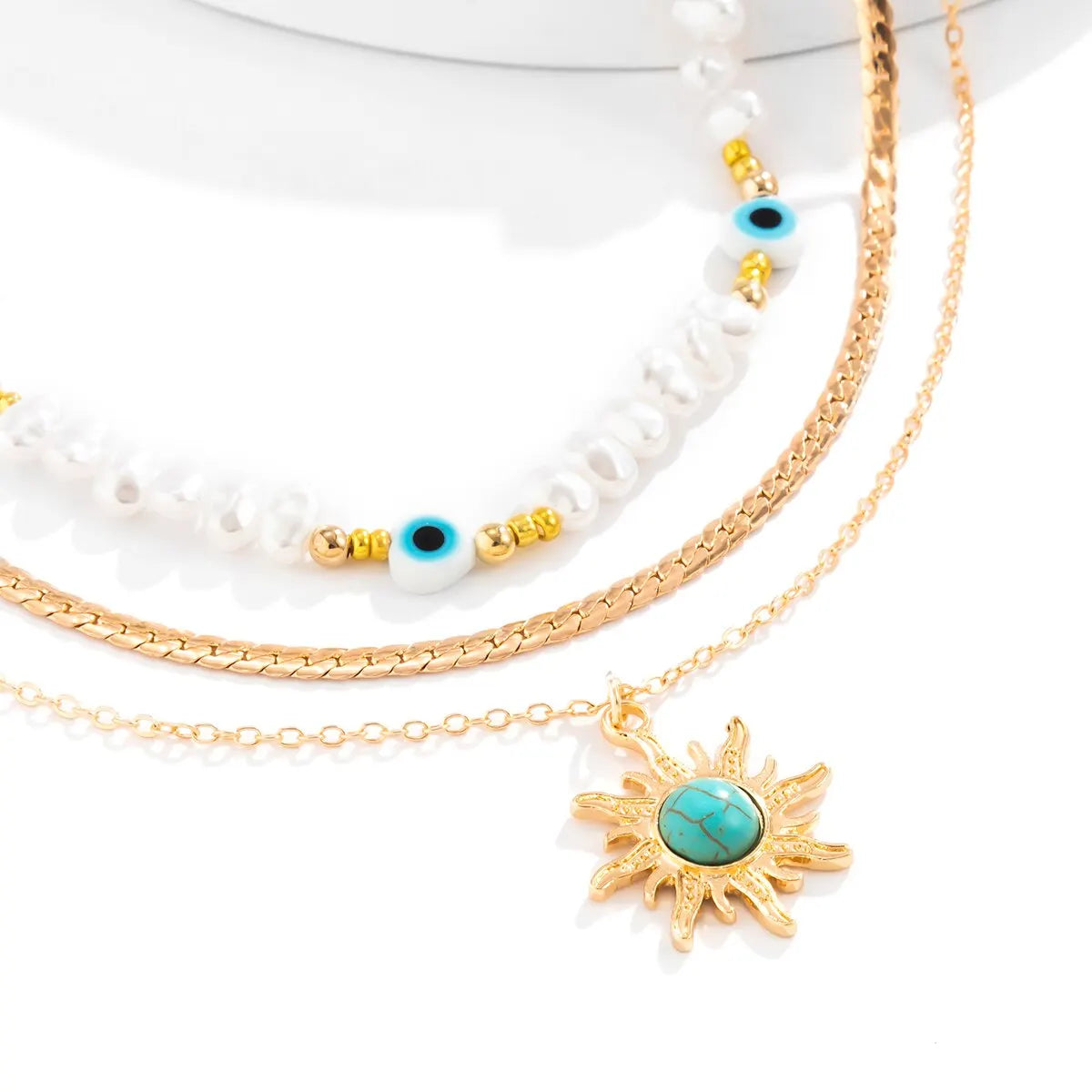 Zenat 3PC Ethnic Sunflower Beaded Necklace Set