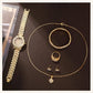 Zenat Golden Watch Ring Necklace Earrings Rhinestone Set