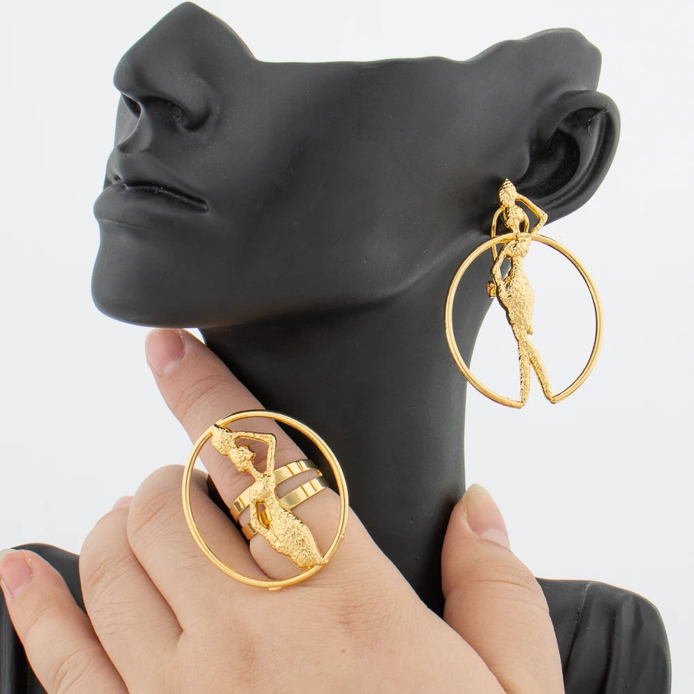 Zenat 18K Gold Earrings & Ring Set – African Design