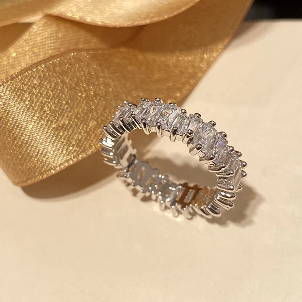 Classic Baguette Cubic Zirconia Engagement Rings for Women Luxury 18K Gold Color Plated Wedding Party Jewelry