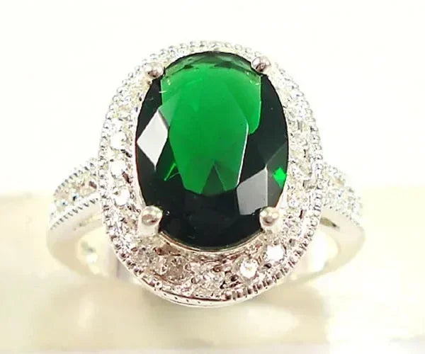 Zenat Green Oval Crystal Party Women's Ring