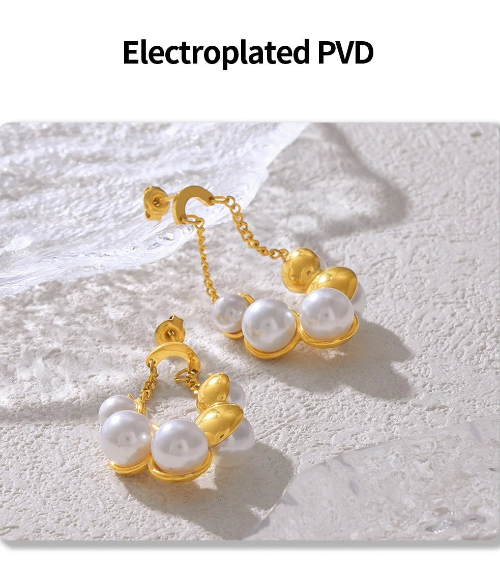 Zenat Round Stainless Steel Pearl Earrings for Women