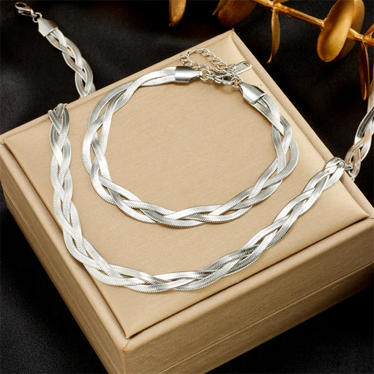 Zenat Stainless Steel Crossover Chain Necklace Bracelet