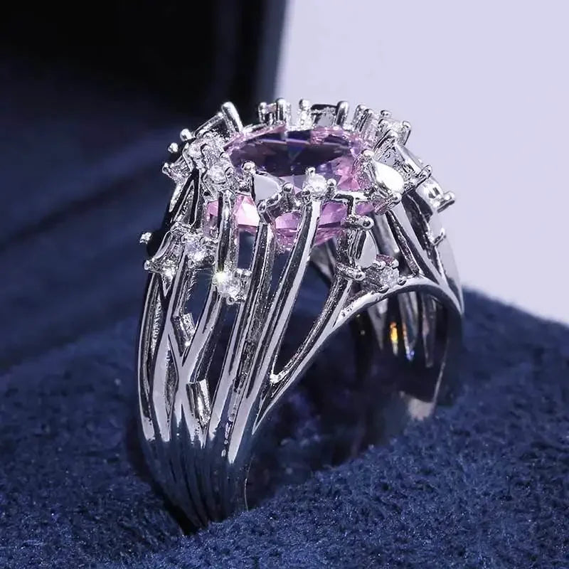 Zenat Pink Sparkling Zircon Princess Square Ring