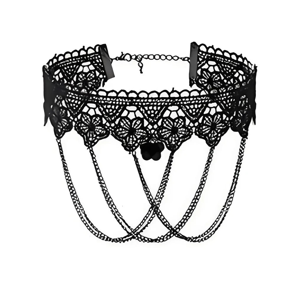 Zenat Neo-Gothic Black Lace Punk Choker Necklace