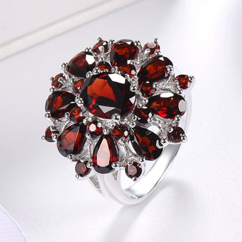 Zenat Inlaid Red Zircon Flower Ring