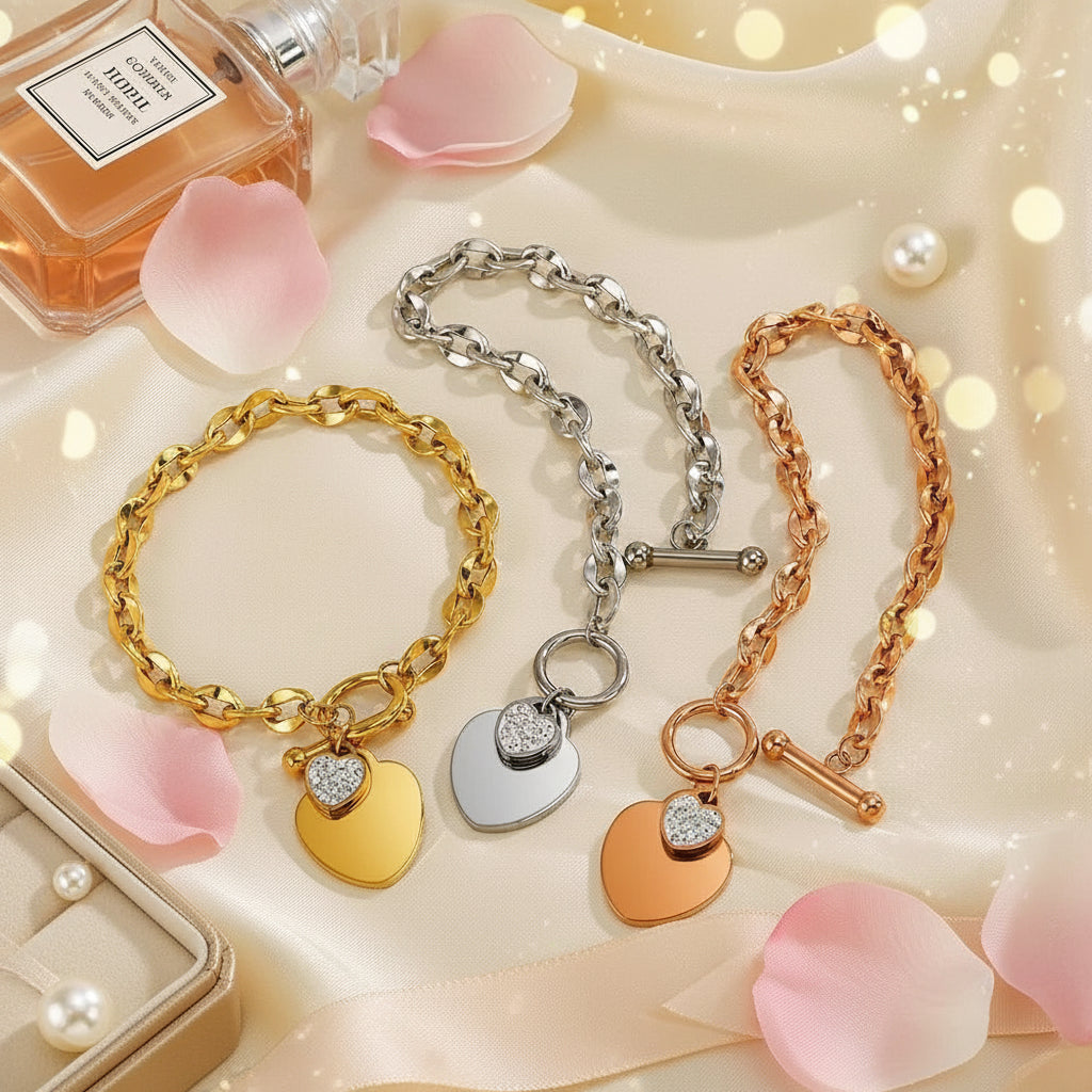 Zenat Double Heart Necklace Bracelet 316 Stainless Steel