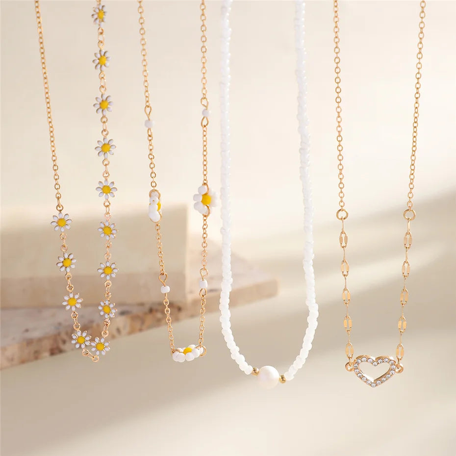 Zenat 4PC Sunflower & Heart Link Chain Jewelry Set