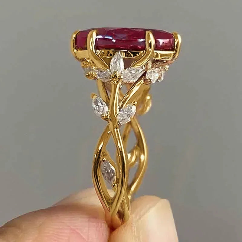 2025 European and American Red Cubic Zirconia Ring, Oval Geometric Fashion Temperament Elegant and Dazzling Jewelry Accessories