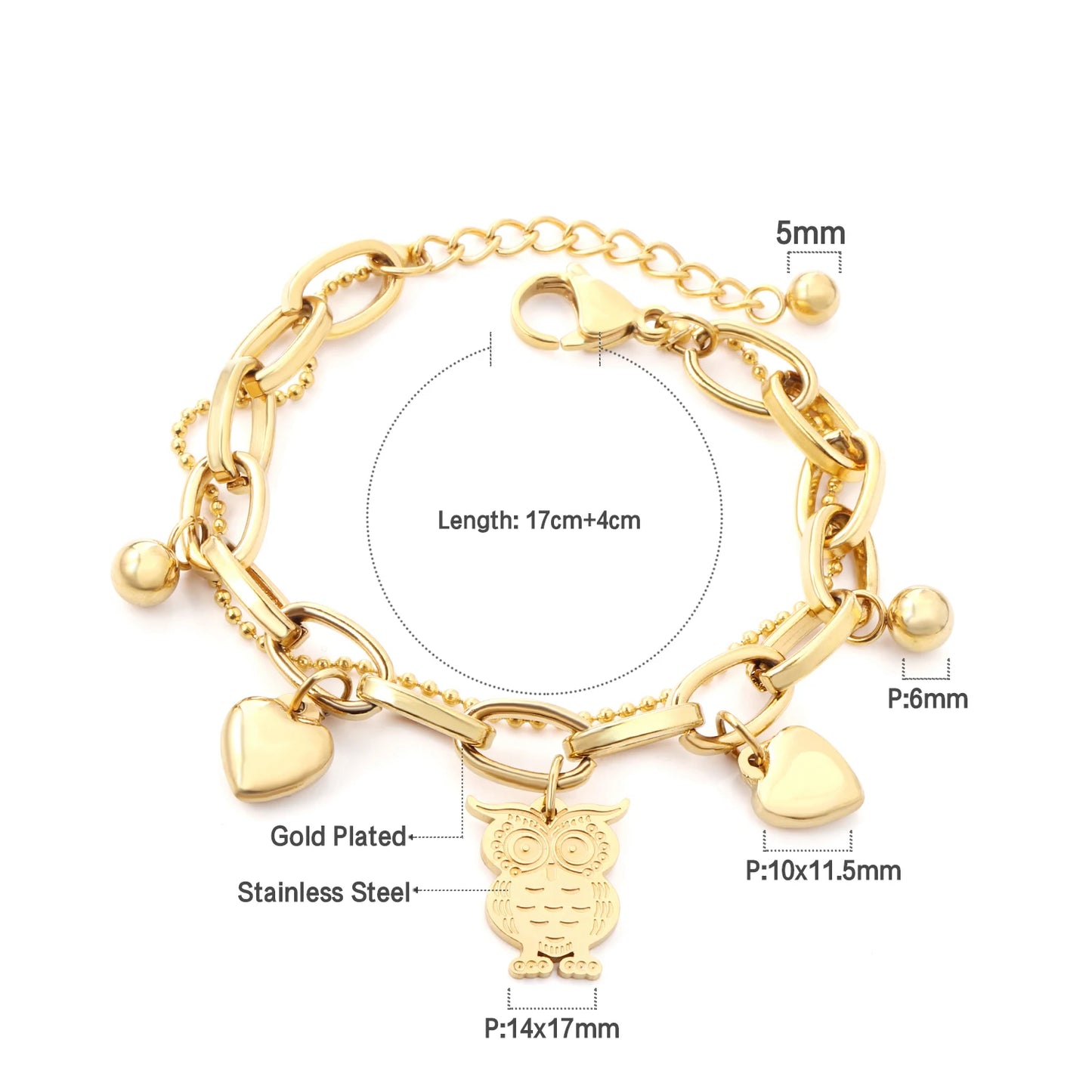 Zenat Stainless Steel Heart Coin Charm Bracelet for Women