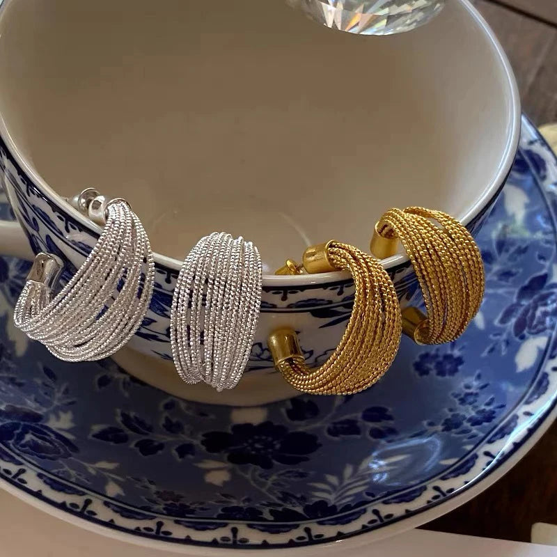 Zenat Big Hoop Earrings – Geometric Layered Luxury Drop